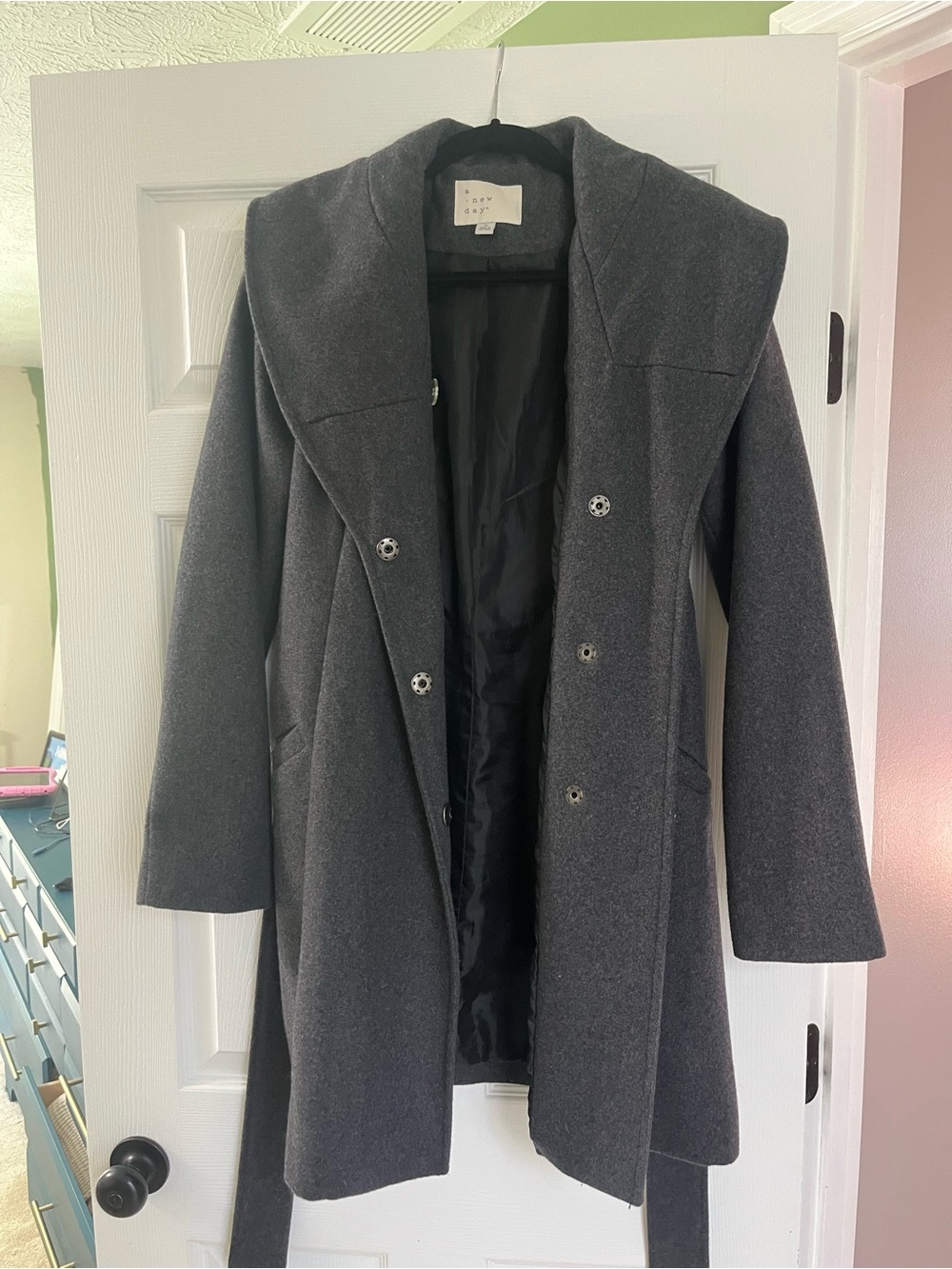 a new day Charcoal Gray Double-Breasted Trench Coat
